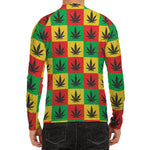 Reggae Marijuana Leaf Pattern Print Men's Long Sleeve Rash Guard