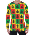 Reggae Marijuana Leaf Pattern Print Men's Long Sleeve T-Shirt