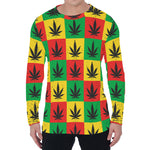 Reggae Marijuana Leaf Pattern Print Men's Long Sleeve T-Shirt