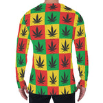 Reggae Marijuana Leaf Pattern Print Men's Long Sleeve T-Shirt