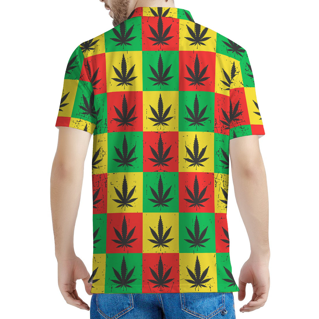 Reggae Marijuana Leaf Pattern Print Men's Polo Shirt