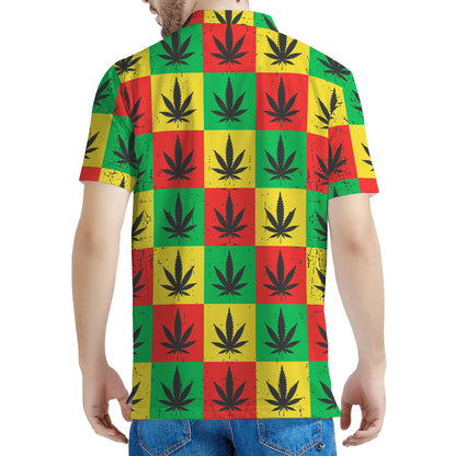 Reggae Marijuana Leaf Pattern Print Men's Polo Shirt