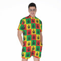 Reggae Marijuana Leaf Pattern Print Men's Romper
