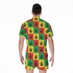 Reggae Marijuana Leaf Pattern Print Men's Rompers