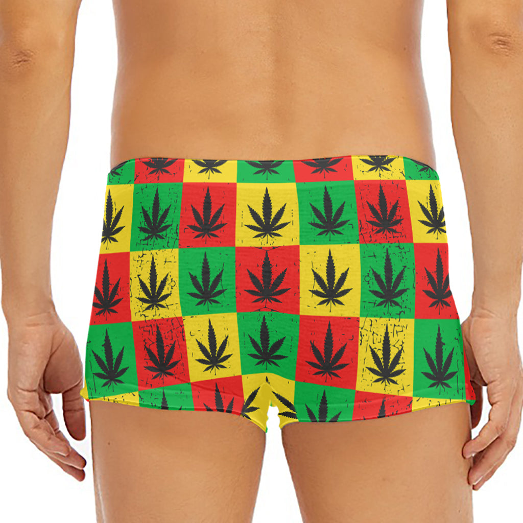 Reggae Marijuana Leaf Pattern Print Men's Short Boxer Briefs