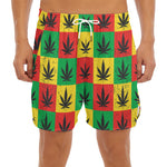 Reggae Marijuana Leaf Pattern Print Men's Split Running Shorts