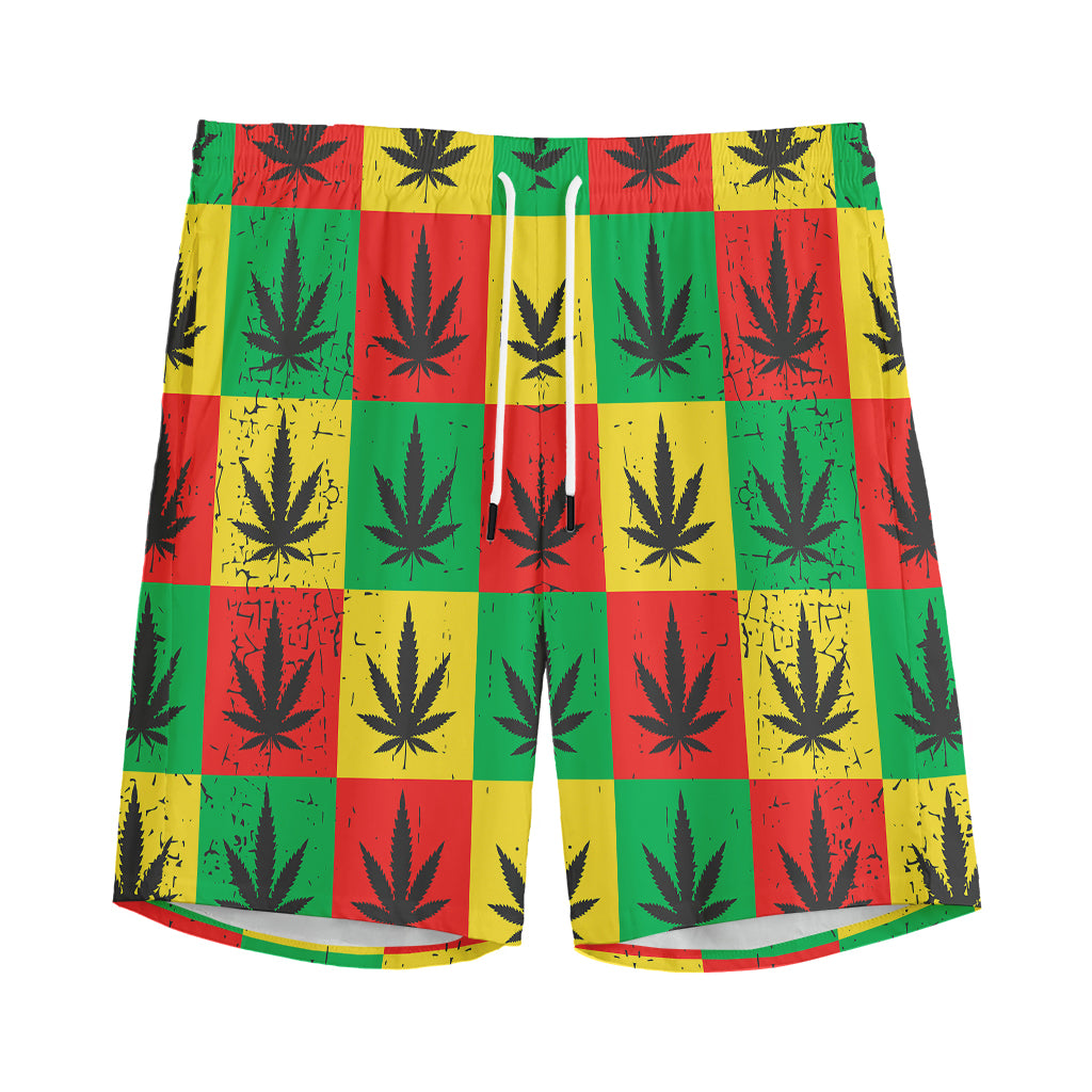 Reggae Marijuana Leaf Pattern Print Men's Sports Shorts