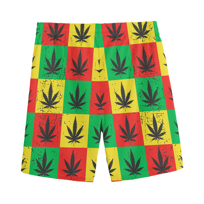 Reggae Marijuana Leaf Pattern Print Men's Sports Shorts