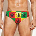 Reggae Marijuana Leaf Pattern Print Men's Swim Briefs