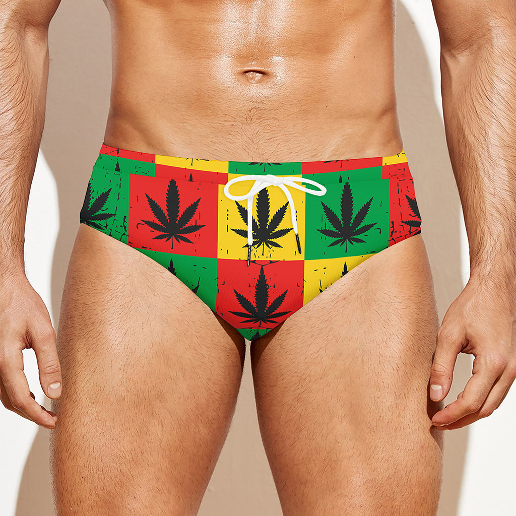 Reggae Marijuana Leaf Pattern Print Men's Swim Briefs