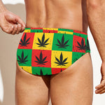 Reggae Marijuana Leaf Pattern Print Men's Swim Briefs