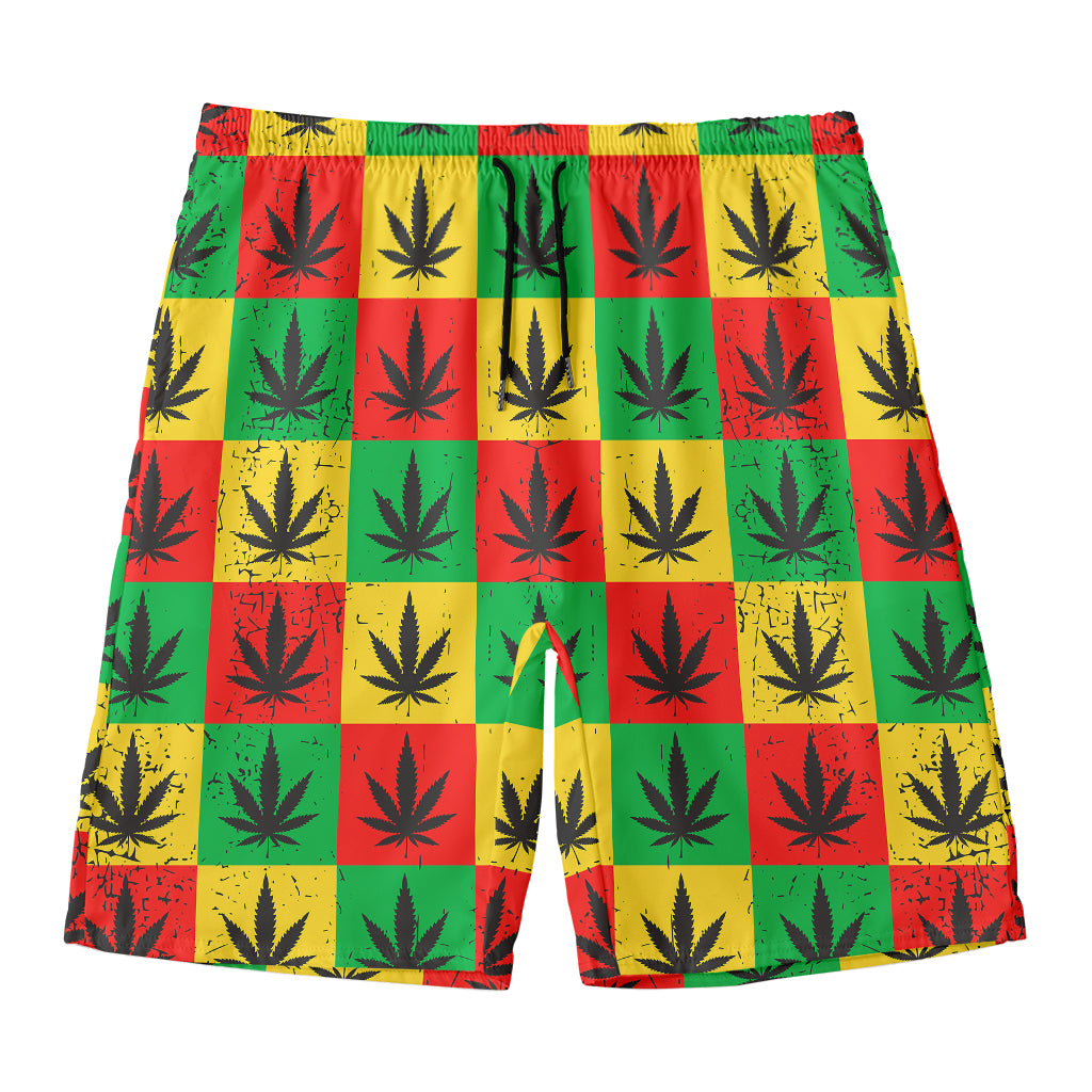 Reggae Marijuana Leaf Pattern Print Men's Swim Trunks