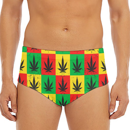 Reggae Marijuana Leaf Pattern Print Men's Triangle Swim Briefs