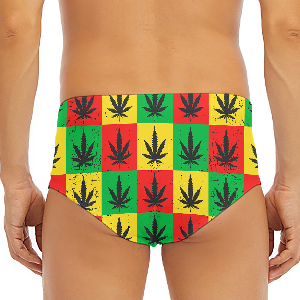 Reggae Marijuana Leaf Pattern Print Men's Triangle Swim Briefs