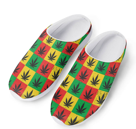Reggae Marijuana Leaf Pattern Print Mesh Casual Shoes