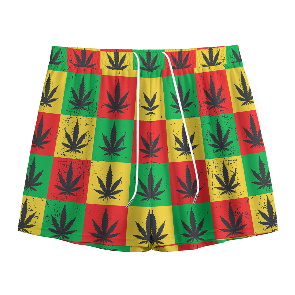 Reggae Marijuana Leaf Pattern Print Mesh Shorts