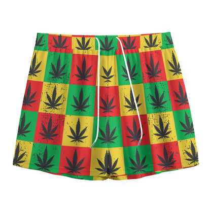 Reggae Marijuana Leaf Pattern Print Mesh Shorts
