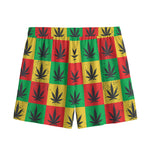 Reggae Marijuana Leaf Pattern Print Mesh Shorts