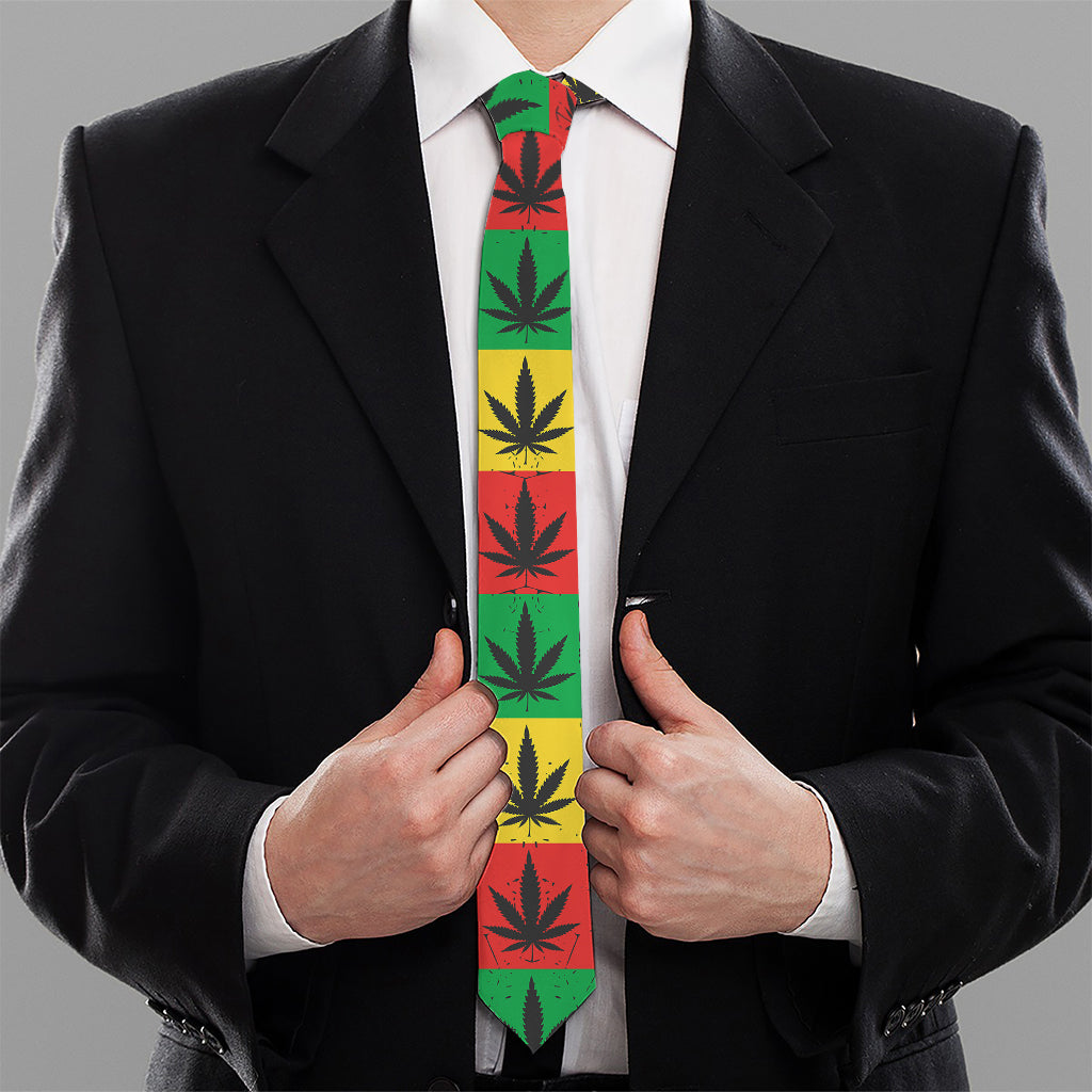 Reggae Marijuana Leaf Pattern Print Necktie