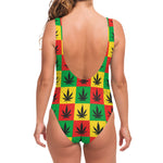 Reggae Marijuana Leaf Pattern Print One Piece Swimsuit