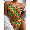 Reggae Marijuana Leaf Pattern Print One Shoulder Bikini Top