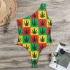 Reggae Marijuana Leaf Pattern Print One Shoulder Bodysuit