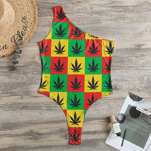 Reggae Marijuana Leaf Pattern Print One Shoulder Bodysuit