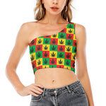 Reggae Marijuana Leaf Pattern Print One Shoulder Crop Top