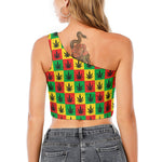 Reggae Marijuana Leaf Pattern Print One Shoulder Crop Top