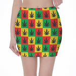 Reggae Marijuana Leaf Pattern Print Pencil Mini Skirt
