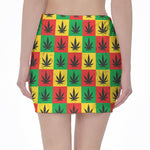 Reggae Marijuana Leaf Pattern Print Pencil Mini Skirt