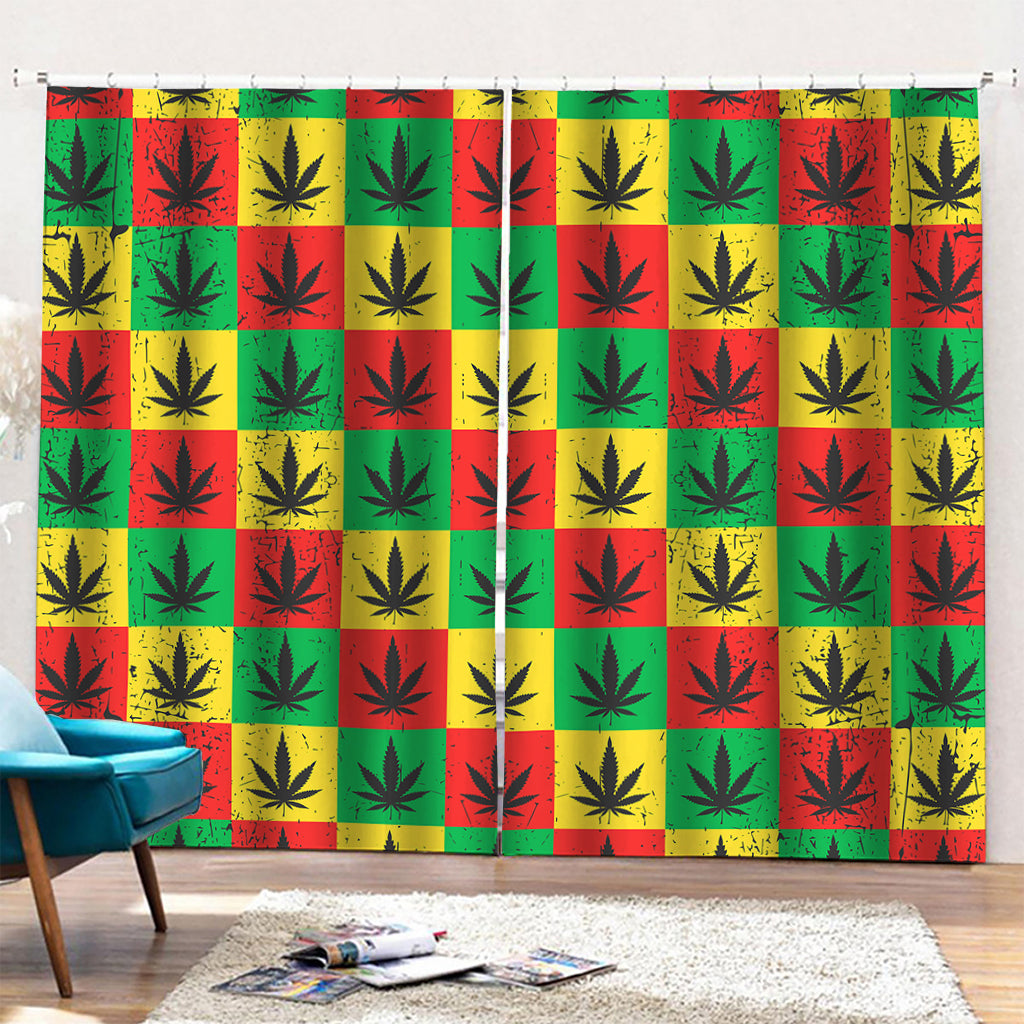 Reggae Marijuana Leaf Pattern Print Pencil Pleat Curtains