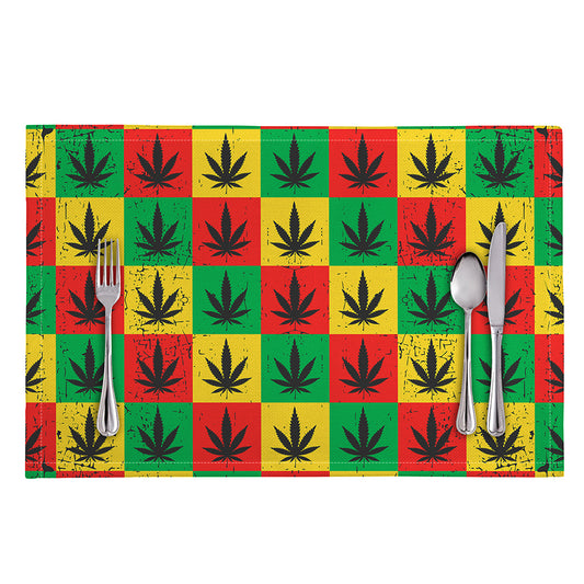 Reggae Marijuana Leaf Pattern Print Placemat