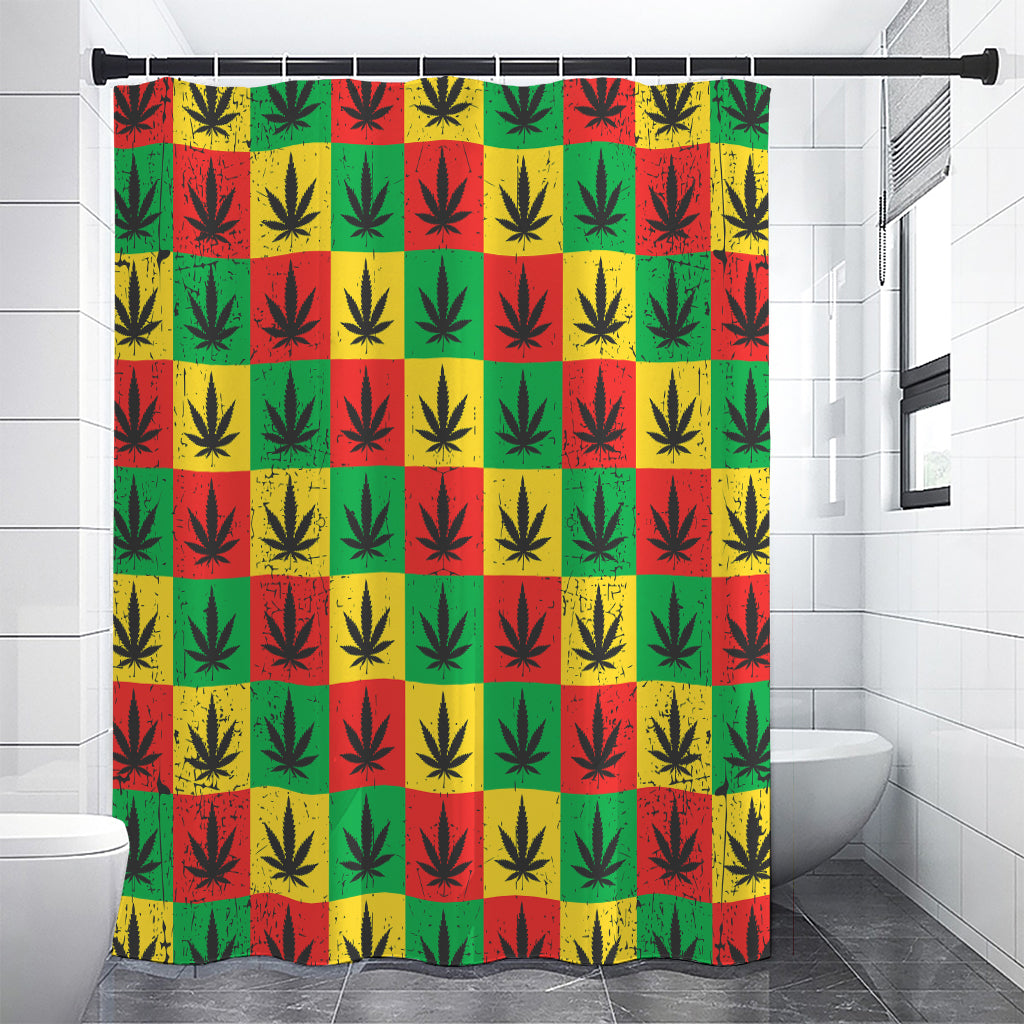 Reggae Marijuana Leaf Pattern Print Premium Shower Curtain