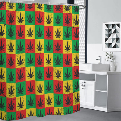 Reggae Marijuana Leaf Pattern Print Premium Shower Curtain