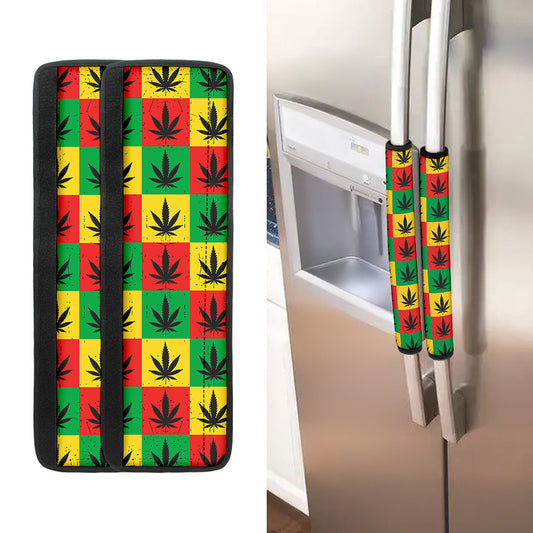 Reggae Marijuana Leaf Pattern Print Refrigerator Handle Covers