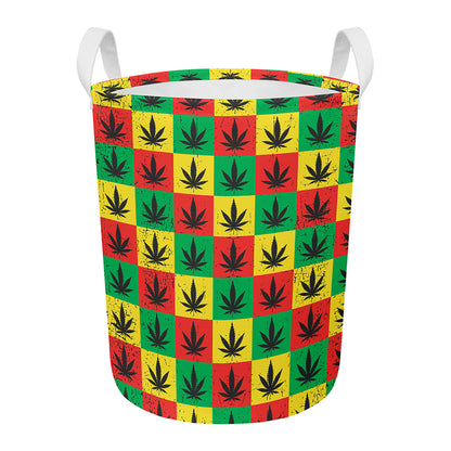 Reggae Marijuana Leaf Pattern Print Round Laundry Basket