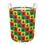 Reggae Marijuana Leaf Pattern Print Round Laundry Basket