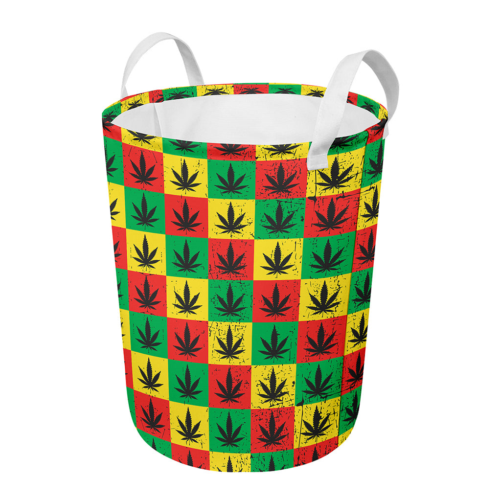 Reggae Marijuana Leaf Pattern Print Round Laundry Basket