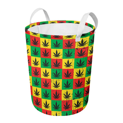 Reggae Marijuana Leaf Pattern Print Round Laundry Basket