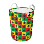 Reggae Marijuana Leaf Pattern Print Round Laundry Basket