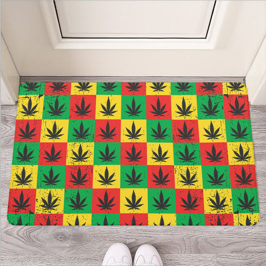 Reggae Marijuana Leaf Pattern Print Rubber Doormat