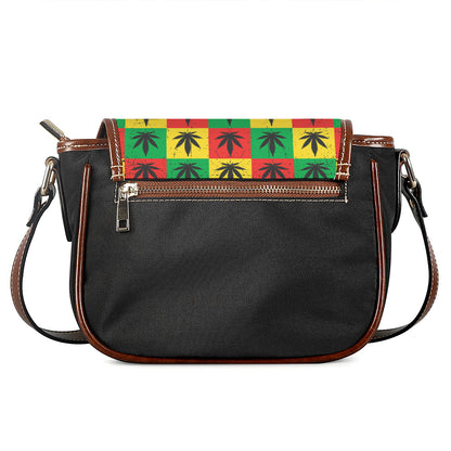 Reggae Marijuana Leaf Pattern Print Saddle Bag