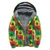 Reggae Marijuana Leaf Pattern Print Sherpa Lined Zip Up Hoodie