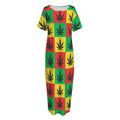 Reggae Marijuana Leaf Pattern Print Short Sleeve Long Nightdress