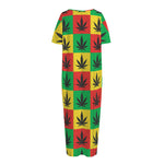 Reggae Marijuana Leaf Pattern Print Short Sleeve Long Nightdress