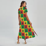 Reggae Marijuana Leaf Pattern Print Short Sleeve Maxi Dress