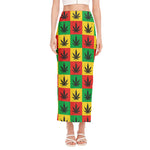 Reggae Marijuana Leaf Pattern Print Side Slit Maxi Skirt
