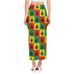 Reggae Marijuana Leaf Pattern Print Side Slit Maxi Skirt