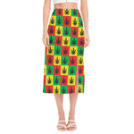 Reggae Marijuana Leaf Pattern Print Side Slit Midi Skirt